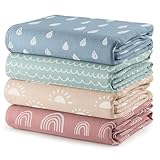 Comfy Cubs Muslin Swaddle Blankets Pack of 4, 47 x 47 Inches, Soft Cotton Baby Blanket Set, Large Multipurpose Swaddling Wraps for Newborns - Self-Soothing Swaddle - Sun, Rainbow, Rain, Doodle