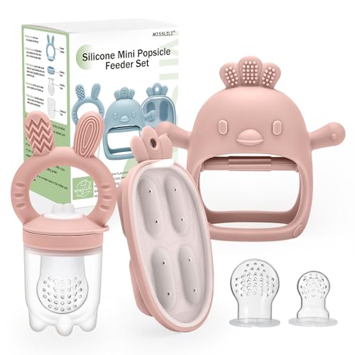 Image of MISSLILI Baby Food Fruit Feeder & Mini Freezer Nibble Tray, Breastmilk Popsicle Molds for Baby Cooling Relief, BPA Free Safe Infant Self Feeding, Silicone Baby Teething Toys for Boys and Girls