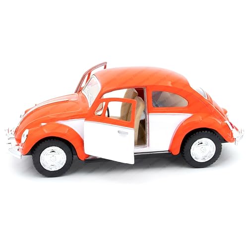 Image of 1:32 Scale 1967 Classic Beetle Die-Cast Car Model - Inertia-Powered Metal Toy Vehicle with Opening Doors - Vintage Collectible for Kids & Adults Orane White