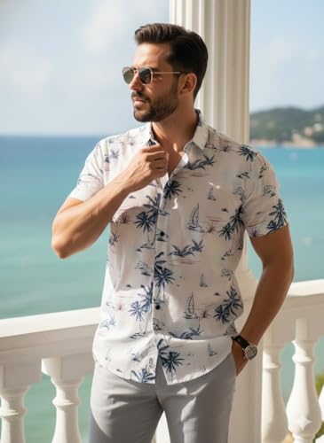 Image of Men's Cotton Blend Printed Stitched Half Sleeve Regular Fit Shirt