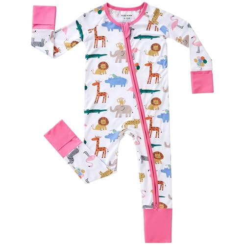 pureborn Baby Girl Sleeper Viscose from Bamboo Zipper Footies Animal 3-6M
