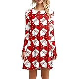 Weihnachtskleid Damen elegant, Kleid Weihnachten Damen, Rundhals Minikleid mit Komisch gedruckt...