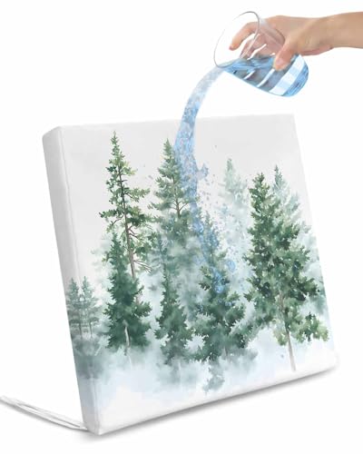 2 Pack Forest Green Waterproof Cushion Covers with Ties, Outdoor Patio Chaise Lounge Chair Seat Cushion Slip Covers Replacement(Only Cover) Spring Summer Watercolor Pine Tree 22