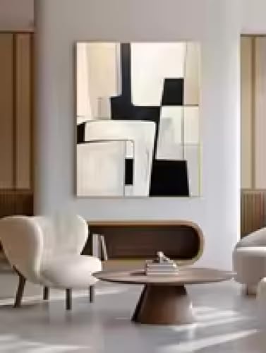 Décoration murale abstraite noire et beige pour habiller un grand mur vide de salon