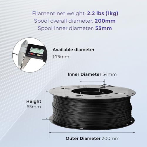Image of VOXELAB Carbon Fiber PETG 3D Printer Filament, PETG Carbon Fiber Black Filament 1.75mm 1KG (2.2 LBS) 1 Spool, 3D Printing Material, Dimensional Accuracy + /- 0.02 mm, PETG CF Black