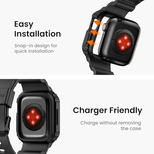Image of amBand Compatible for Apple Watch Band 41mm 40mm 38mm with Bumper Case, Rugged Men Women Bands for iWatch SE 3 SE2nd SE Series 9 8 7 6 5 4 3 2, Sport Military Protective Cases Drop-Proof, Matte Black