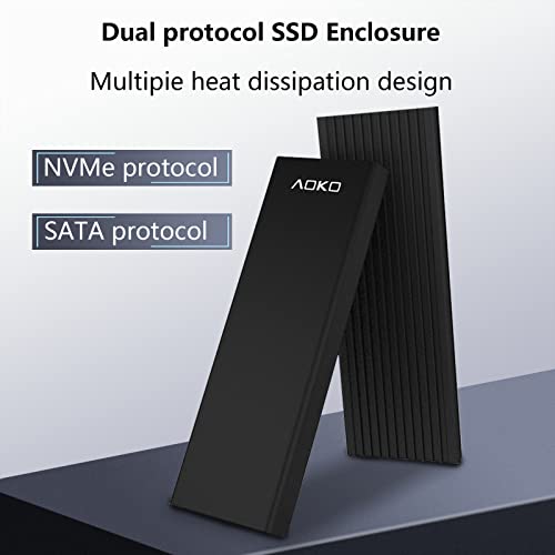 Image of AOKO Aluminum M.2 Enclosure NVMe SATA SSD Reader Adapter, External M.2 SSD to USB-C 3.2 Gen 2 (10 Gbps) NVMe Enclosure for M.2 PCIe NVMe & SATA(NGFF) SSDs