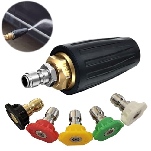 Rotating Turbo Nozzle for Pressure Washer Stainless Steel Multi-Function Power Washer Spray Nozzle 4000 PSI 4.0GPM Quick Release Quick Connect with 1/4 Quick Connectors and 5 Tips for Car & Outdoor