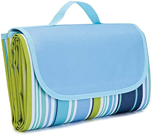 Waterproof Foldable Outdoor Camping Mat Widen Picnic Mat Plaid Beach Blanket Baby Multiplayer Tourist Mat-Blue Stripes