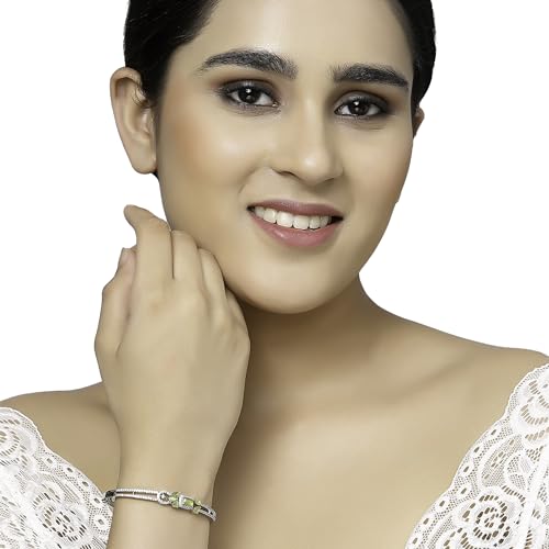 Image of ZENEME Rhodium-Plated American Diamond Studded Flower Patterned Kada Bracelet For Girls and Women