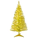 4ft Lighted Artificial Gold Christmas Tree, Not Pre-lit Gold Tinsel Pine Trees with Lights, Ideal for Ideal for Home, Office, and Xmas Party Décor - Includes Stand