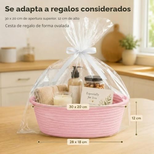Miniatura 2 de Cesta De Regalo Vacía, Cesta Trenzada, Kit De Bolsas De Regalo, Incluye Bolsa De Regalo, Lazo Y Tarjeta De Felicitación, Para Cumpleaños, Boda, Pascua, Día De Acción De Gracias Rosa