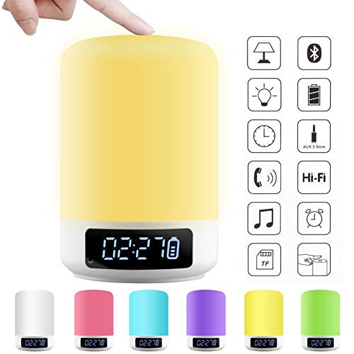 Preisvergleich Produktbild AXELEL Wecker Bluetooth Lautsprecher, Nachtlicht, Farbwechsel, Touch Sensor Bedside Lampenleuchter Dimmable Warm Light, Ideal für Kinder, Party, Schlafzimmer, Camping