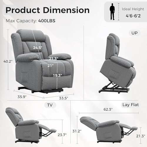 Image of Amopatio Power Lift Recliner Chair for Elderly Indoor Reclining Chairs Lounge Chairs Single Sofa with Side Pockets and Remote Control for Living Room Bedroom(Gray)