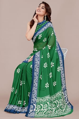 Image of MIRCHI FASHION Saree for Woman Chiffon Batik Printed | Lightweight Daily Wear Women's Office Sari with Blouse Piece (Available in 40 Colours)