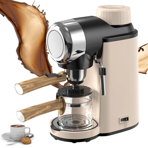 Coffee Maker with Milk Frother, 800W Steam Pressure Control, Automatically Adjusts Water Temperature, 240ml Capacity Water Tank for Home and Office