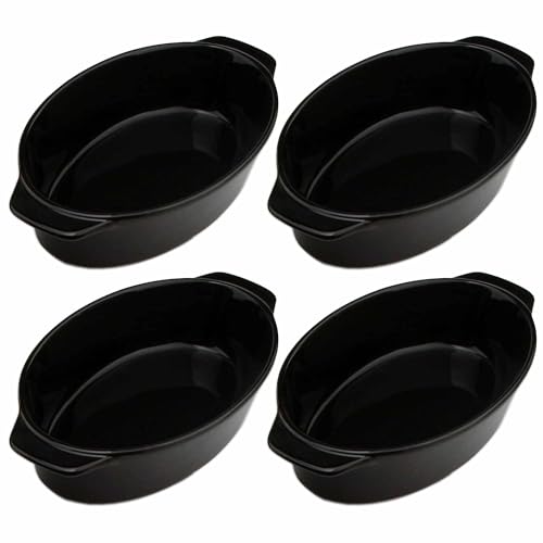 Oval Ceramic Baking Dish Set Of 4 with Handles Oven To Table Ideal for Lasagne/Pie/Casserole/Tapas (5x 12x 22cm/8.5inch) Black
