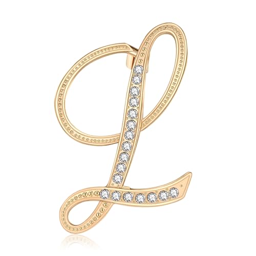 Image of Rhinestone Initial Brooch Pin for Women, Alphabet Gold Letter Brooch A-Z with Crystal, Metal Pin for Hat Bag Dress Suit Accessory for Men
