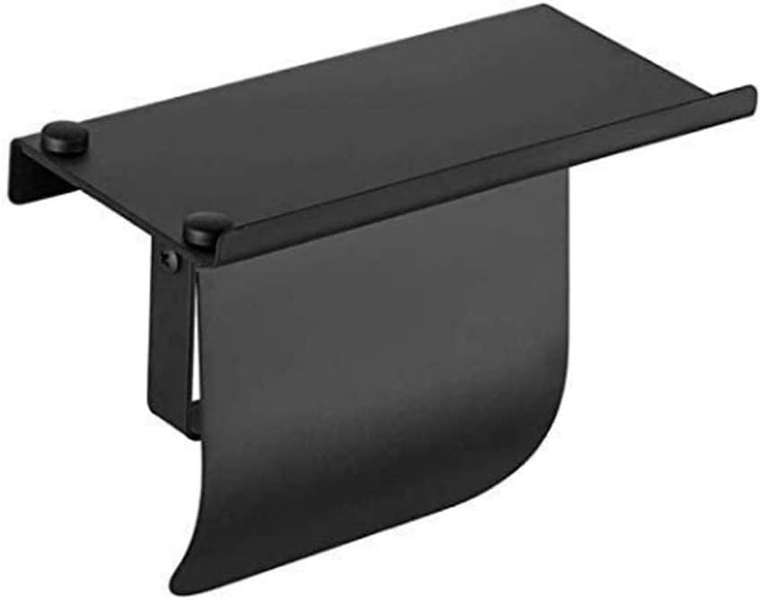 Toilet Paper Holder Made in Concise Stainless Steel with Phone Shelf Bathroom Fixture Accessories Black