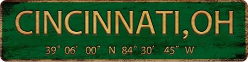 Vintage Metal Tin Sign CINCINNATI,OH 4''x16'' inch, Street Sign for Home, Restaurant, Bar, Cafe,...