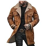 XDFVC Mens Vintage Suede Jacket Western Cowboy Plush Collar Coats Faux Leather Winter Warm Jackets Casual Fashion Overcoats