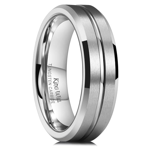 Image of King Will Tungsten Carbide Wedding Band for Men Women-6 /8 /10mm Width Multicolor Available with Grooved Center Wedding Ring Suitable for Work, Gym Comfort Fit Size 4-16
