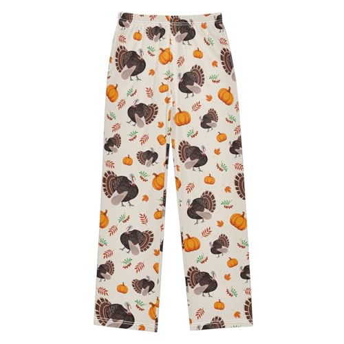 Turkey Bird Pumpkin Boys Long Pants Soft Trousers Elastic Waist Kids Lounge Bottoms with Pockets S-XL