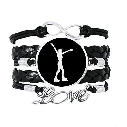 Bracelet patinage à roulettes en cuir noir, symbole d'amour