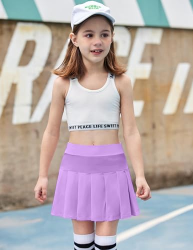 Image of Arshiner Girl's Tennis Skirts with Shorts Athletic Pleated Skirt Workout Performance Skorts with Pockets for Kids 4-13Y