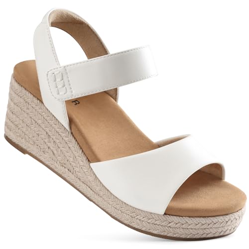 SHIBEVER White Wedge Sandals for Women Comfortable Arch Support for All-Day
