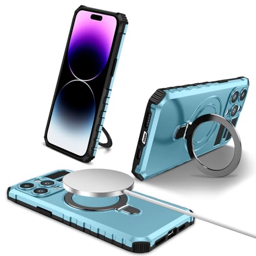 Coque iPhone 12 avec anneau magnétique de protection béquille bleu clair