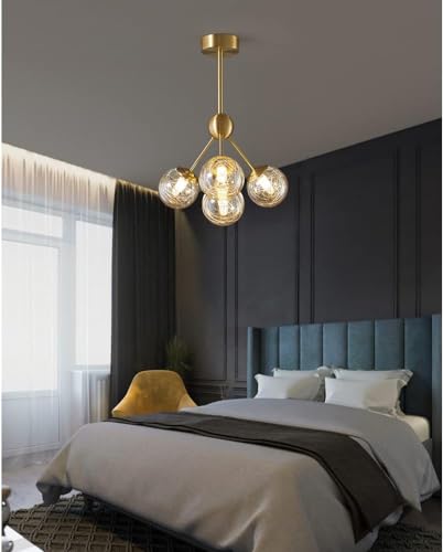Lustre en cuivre de salon avec plafonnier LED E27 à intensité variable - 3