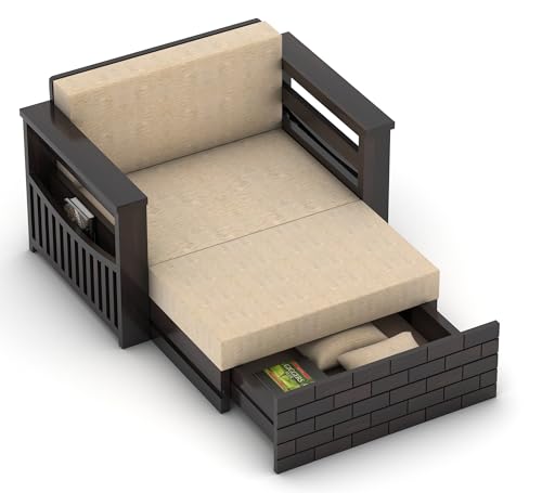 Image of Sheesham Wooden 2 Seater Sofa Cum Bed with Mattresses for Home Living Room | Rosewood 2 Seater Sofa Cums Bed for Bedroom Without Pillow | Solid Wood Sofa Bed (Walnut, 2 Seater)