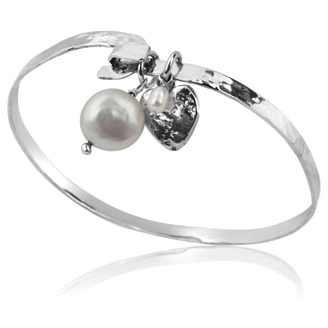 Handmade 925 Sterling Silver Bangle with Heart Pearl with Signature Gift Packaging by Otis Jaxon Cover