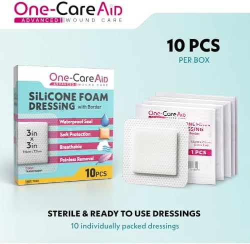 ONE-CARE AID Silicone Foam Dressing 3x3, Waterproof Gentle Border, 10 Pack — 사진 3