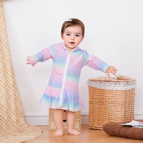 Toddler Girl Swim Cover Up Long Sleeve Floral Zipper Hooded Swimsuit Little Kids Towel Beach Dress Bathing Suit2
