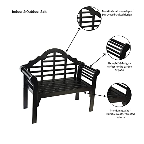 Plow & Hearth Weatherproof Lutyens Eucalyptus Wood Garden Bench | Foldable Patio Bench | Outdoor Furniture Seating for Porch Park Deck | Black - Thumbnail 6