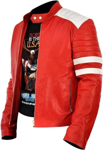 Mens MAYHEM Fight Hybrid Brad Retro Biker White Stripes Red White Inspired Fight Club Movie Tops Leather Motorcycle Jacket2