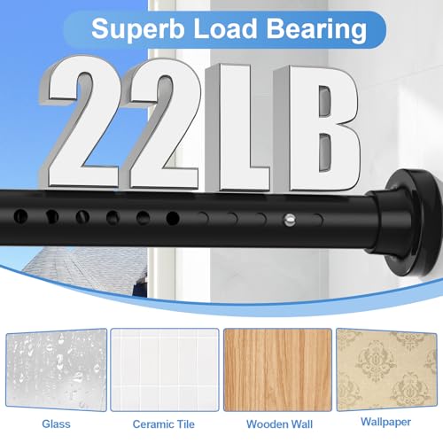 Image of Extra Long Tension Rod 40-183inch Black Shower Curtain Rods no Drilling Adjustable Curtain Rod for Windows,Shower,Patio,Doorway,Heavy Duty Spring Rods Diameter 1.26inch