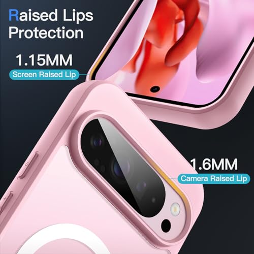 Image of JETech Magnetic Cover Case for Google Pixel 9 /9 Pro 2024, Compatible with MagSafe, Translucent Matte Back Shockproof Phone Cover (Quartz Rose)