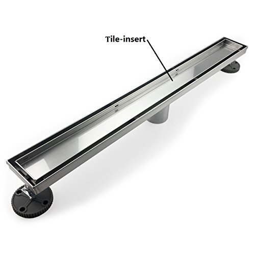Neodrain 24-Inch Linear Shower Drain- With 2-In-1 Flat & Tile Insert Cover, Brushed 304 Stainless Steel Rectangle Shower Floor Drain,Floor Shower Drain #TOP6