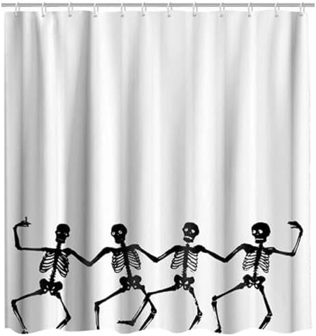 Sugar Skull Theme Fabric Funny Dancing Skeleton Shower Curtain Sets Kids Bathroom Halloween Decor, Shower Curtain Bathroom Sets with 12 Hooks, Eco-Friendly, No Odor Rust Proof Grommets