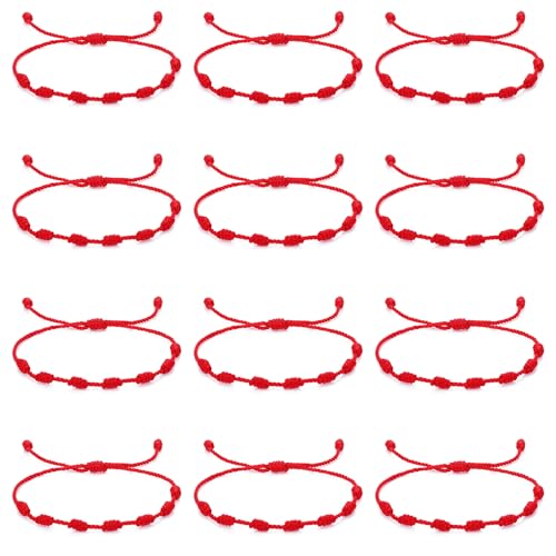 AOZUO 12 Piezas Pulsera Roja,Pulseras De La Suerte,Pulsera Hilo Rojo Amuletos De La Suerte Y Proteccion Ajustables Pulseras Cuerda Cordón Para Protección