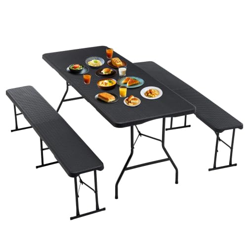 Table de camping pour banquet extérieur : lot de 3 tables pliantes 180x70cm de jardin