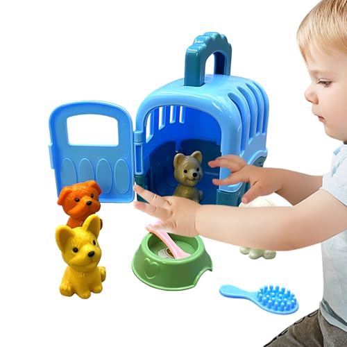 Welpenspielträger -Set - 8 -teilige Hundepflegespielzeug für Kinder 3 | Tragbare Haustierkiste, Vet Kit für Kleinkinder, Hundespielspielzubehör für und Mädchen, frühes Lernen an Tierspielzeug