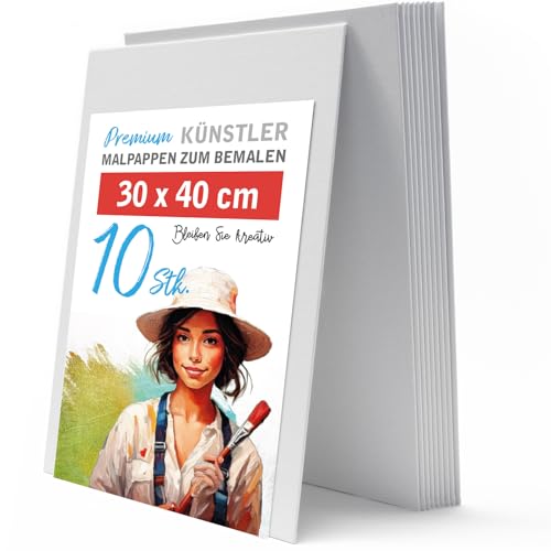 Leinwand Set zum Bemalen 30x40 cm 10 Stück Malpappen aus 100% Baumwolle 2-fach grundiert und 3mm stark stabile Qualität sofort bemalbar für Kinder Anfänger & Hobby