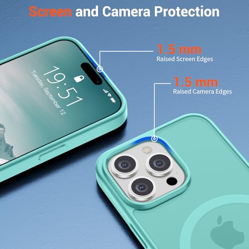 Image of SUPFINE Magnetic for iPhone 15 Pro Max Case (Compatible with MagSafe) (Military Grade Drop Protection) Slim Translucent Matte Shockproof with Anti-Fingerprint Phone Case,Blue Green