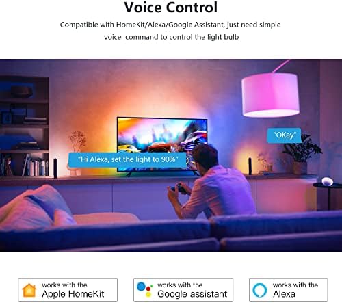Smart Bulb E14 WiFi LED Candle Bulbs, Music Sync Dimmable 5W 300lm, RGB+Warm/Cool White Colour 2700K-6500K Works with Apple HomeKit/Alexa/Google Home, Colour Changing No Hub Required 2 Pack