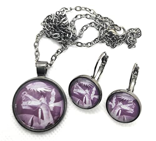 metallo Set Parure Guernica Orecchini Collana con Ciondolo Cabochon, Idea Originale Tendenza Moda per Regalo Natale, Fatto a Mano, Gioielli Donna