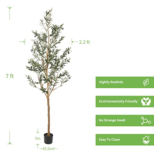 Realead Artificial Olive Tree 7Ft(82''), Tall Faux Olive Tree Plant, Fake Potted Olive Silk Tree With Branches And Fruits, Artificial Trees For Modern Home Office Living Room Floor Decor Indoor #TOP1